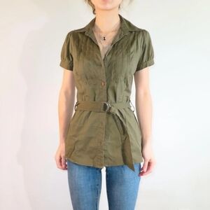 Charlotte Russe Khaki Belted Button Down Shirt
